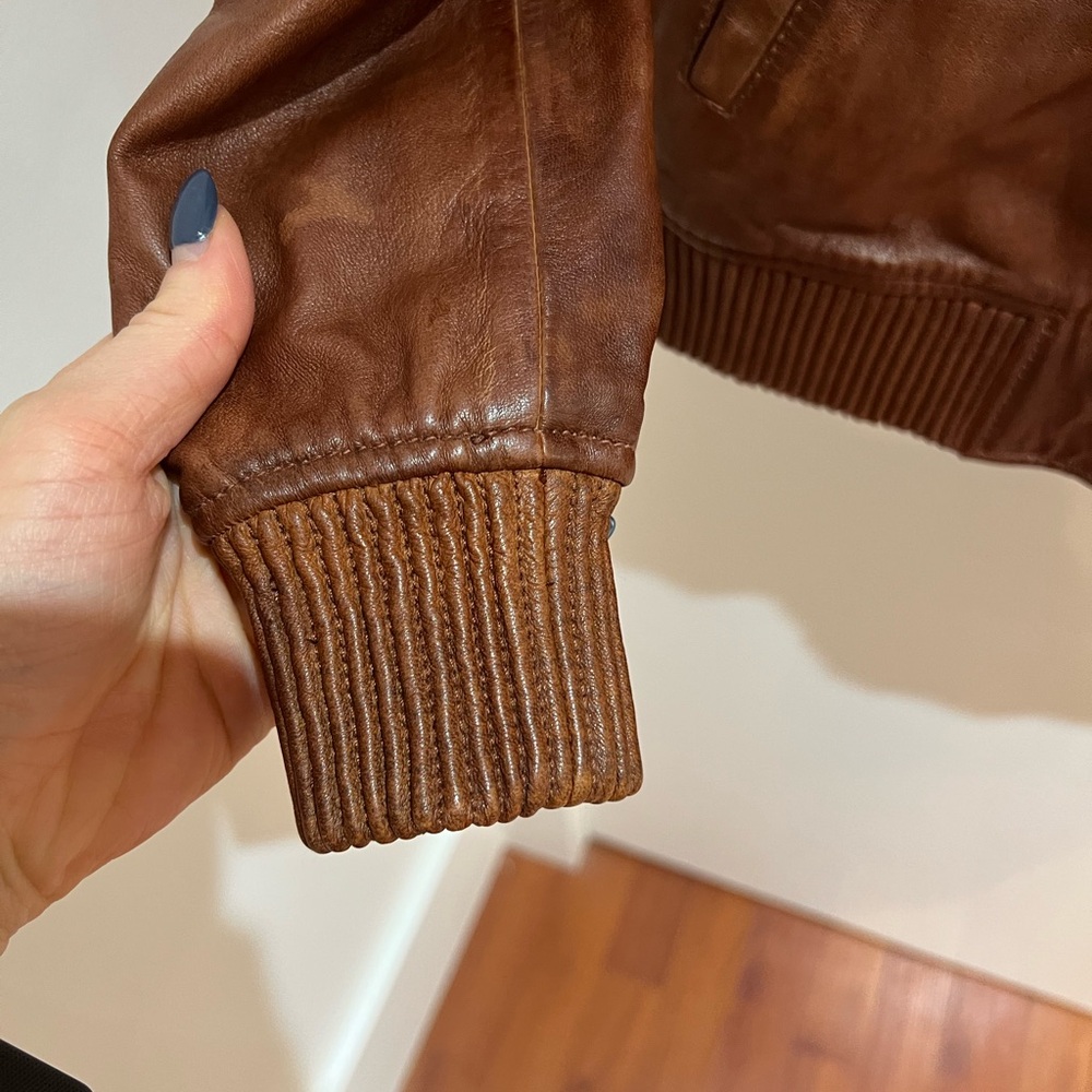 Michael Kors Brown Leather Bomber Jacket - Picture 2 of 7